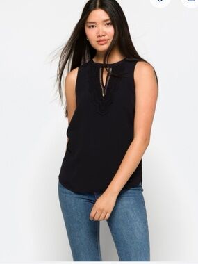 Daniel Rainn Black Crochet-Detail Sleeveless Tank